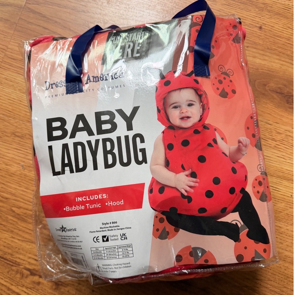 Dress Up America Baby Ladybug Costume Red Polka Dot Tunic Hood Set 866 6-12M